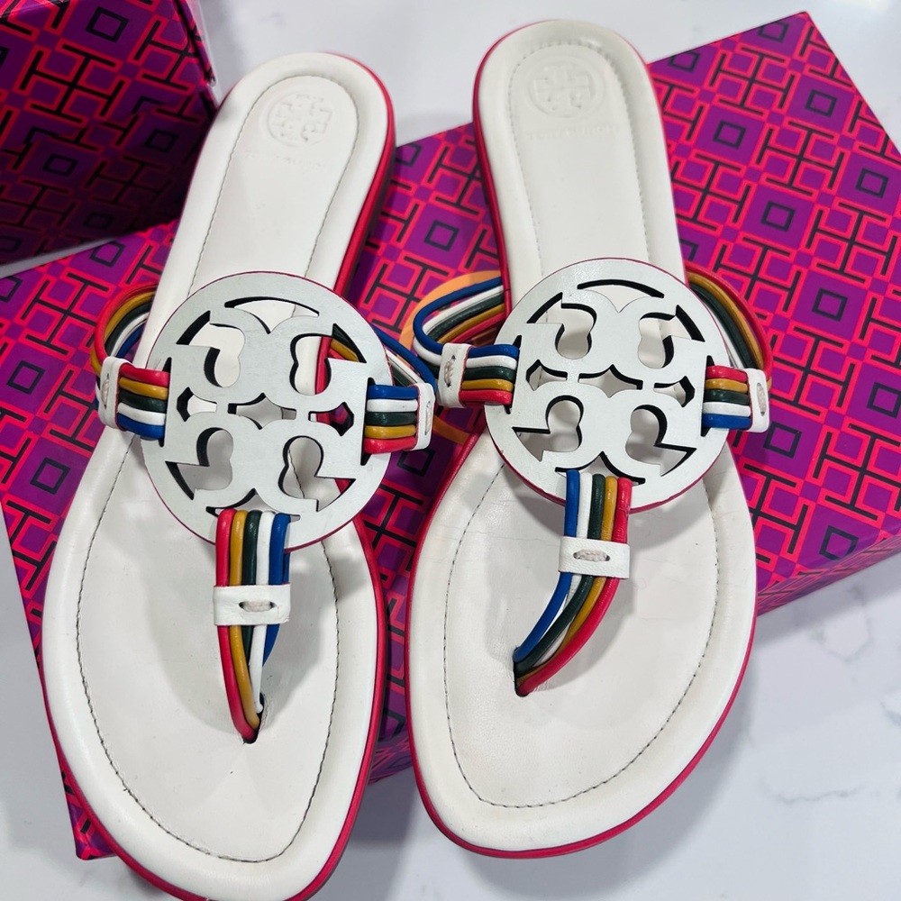 Tory Burch White Sandals with Signature Logo